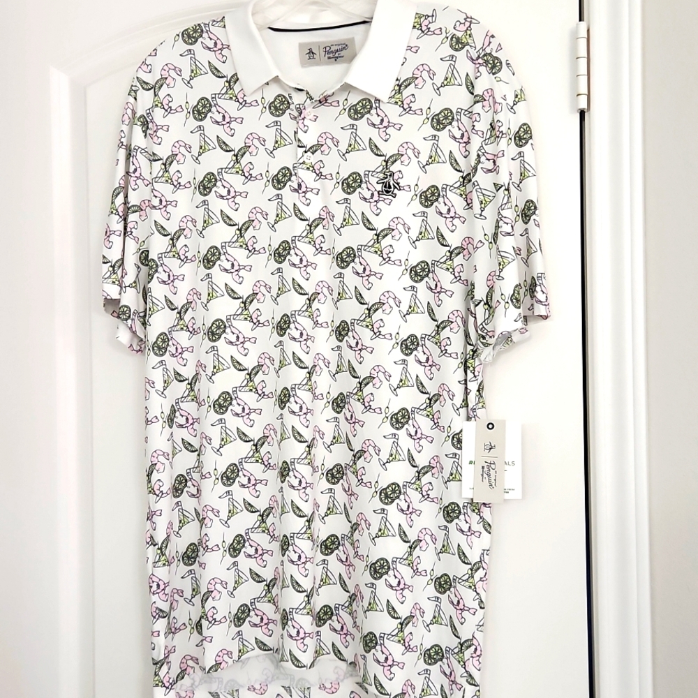 🐧Penguin golf shirt with a fun shrimp cocktail print. New, perfect condition!🍸 - Picture 4 of 10